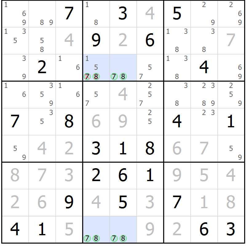 Position des candidats pour la solution de la Gr 58 page 61 du magazine de sudoku Platina n° 038