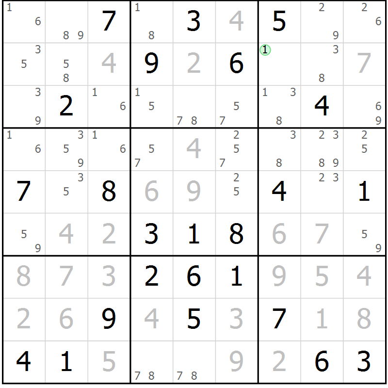 Position des candidats pour la solution de la Gr 58 page 61 du magazine de sudoku Platina n° 038