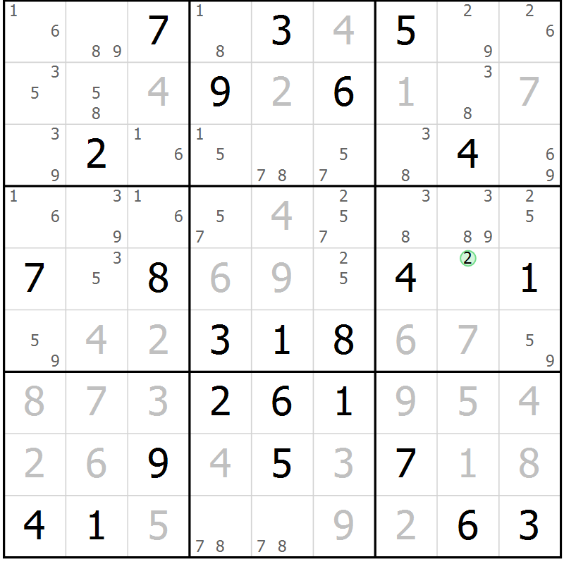 Position des candidats pour la solution de la Gr 58 page 61 du magazine de sudoku Platina n° 038