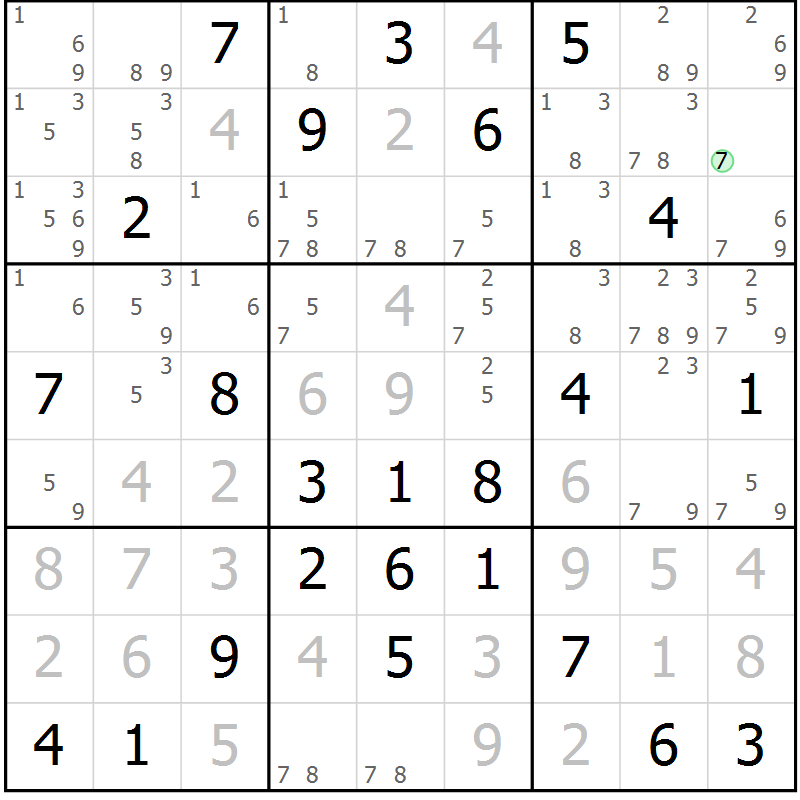 Position des candidats pour la solution de la Gr 58 page 61 du magazine de sudoku Platina n° 038
