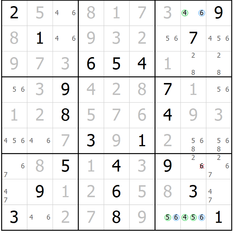 Position des candidats pour la solution de la Gr 59 page 62 du magazine de sudoku Platina n° 038