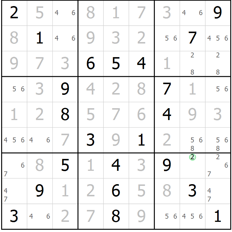 Position des candidats pour la solution de la Gr 59 page 62 du magazine de sudoku Platina n° 038