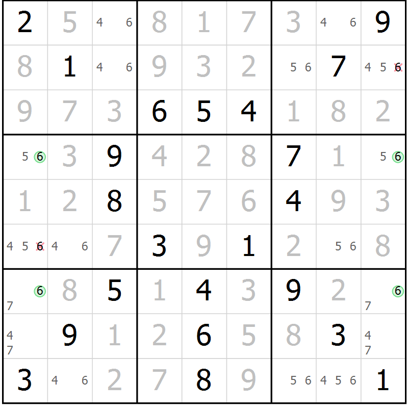 Position des candidats pour la solution de la Gr 59 page 62 du magazine de sudoku Platina n° 038