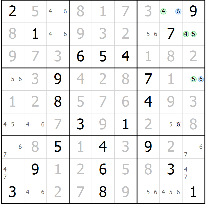 Position des candidats pour la solution de la Gr 59 page 62 du magazine de sudoku Platina n° 038