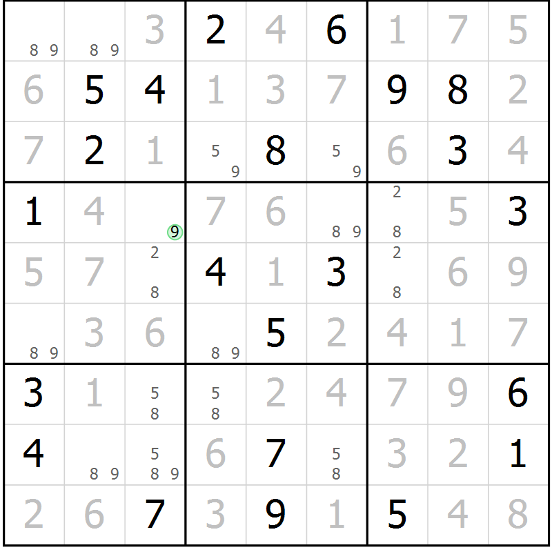Position des candidats pour la solution de la Gr 6 page 9 du magazine de sudoku Platina n° 038