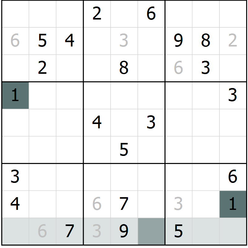 Position des candidats pour la solution de la Gr 6 page 9 du magazine de sudoku Platina n° 038
