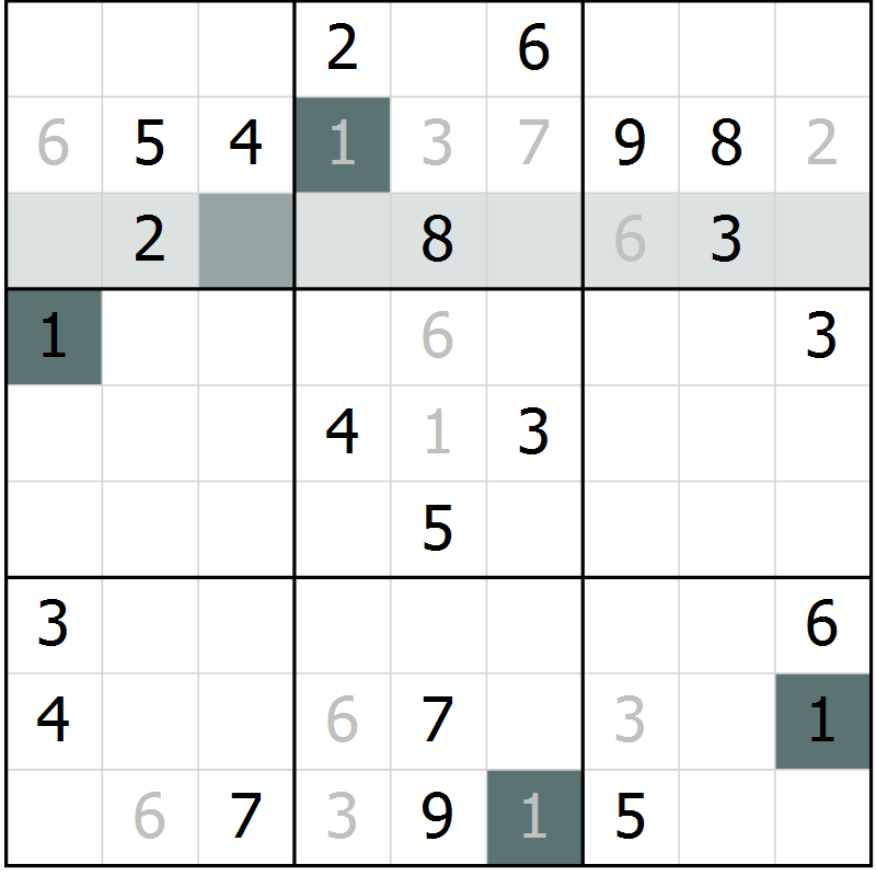 Position des candidats pour la solution de la Gr 6 page 9 du magazine de sudoku Platina n° 038