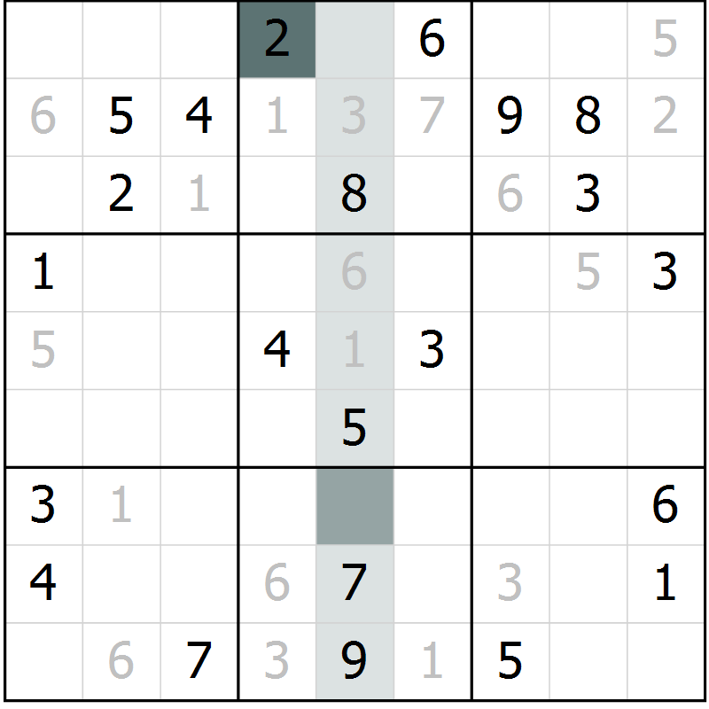 Position des candidats pour la solution de la Gr 6 page 9 du magazine de sudoku Platina n° 038
