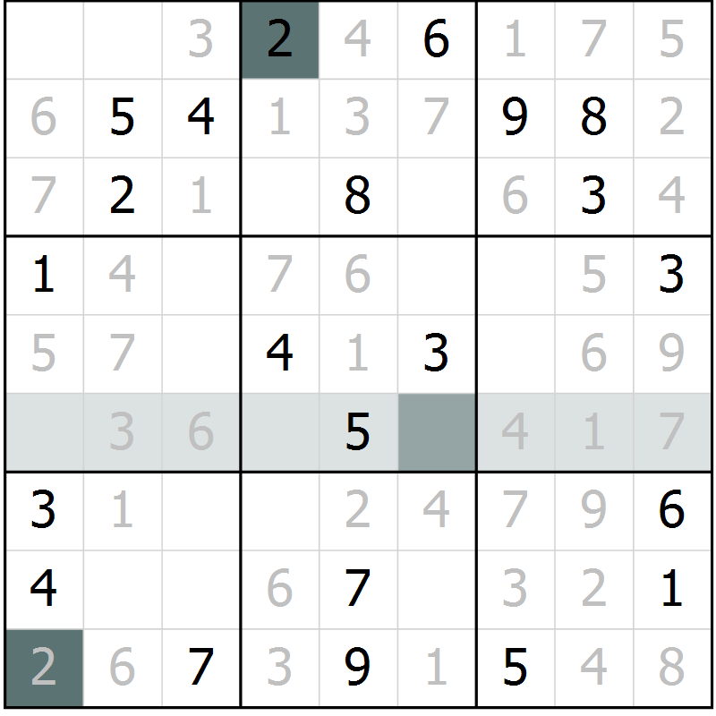 Position des candidats pour la solution de la Gr 6 page 9 du magazine de sudoku Platina n° 038