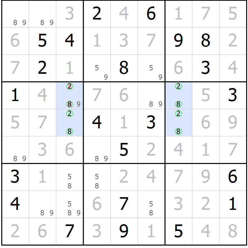 Position des candidats pour la solution de la Gr 6 page 9 du magazine de sudoku Platina n° 038