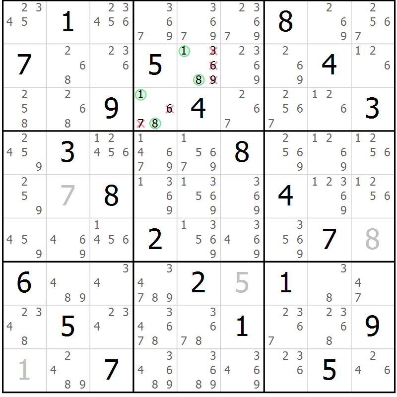 Position des candidats pour la solution de la Gr 60 page 63 du magazine de sudoku Platina n° 038