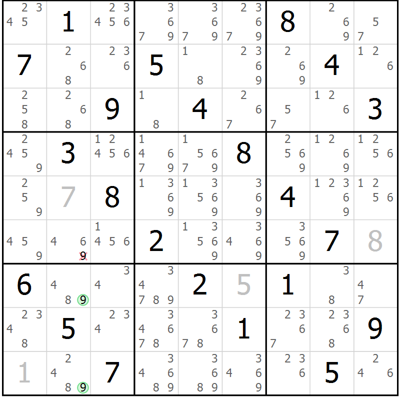 Position des candidats pour la solution de la Gr 60 page 63 du magazine de sudoku Platina n° 038