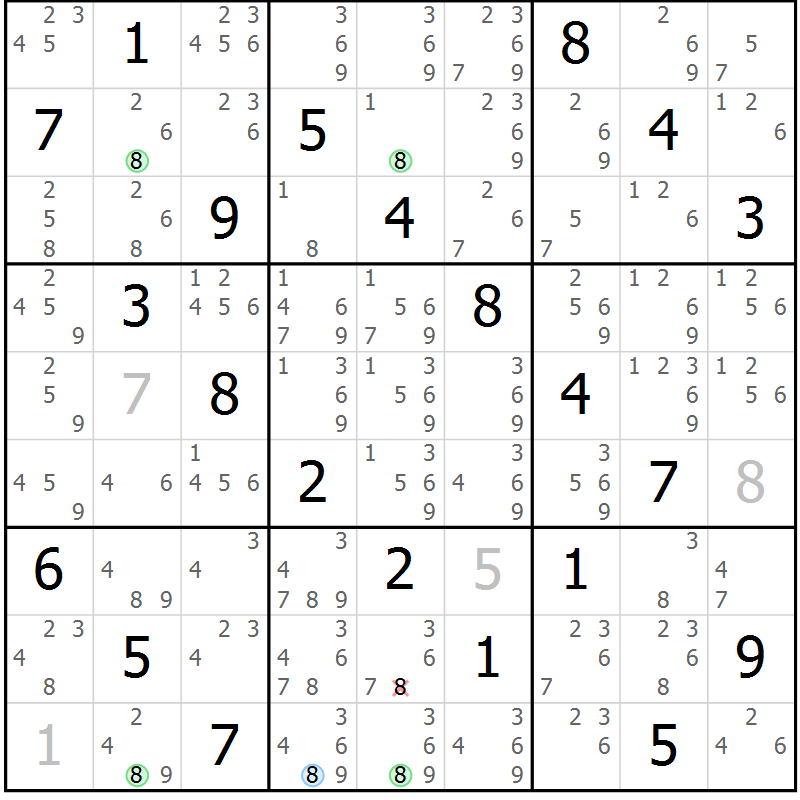Position des candidats pour la solution de la Gr 60 page 63 du magazine de sudoku Platina n° 038
