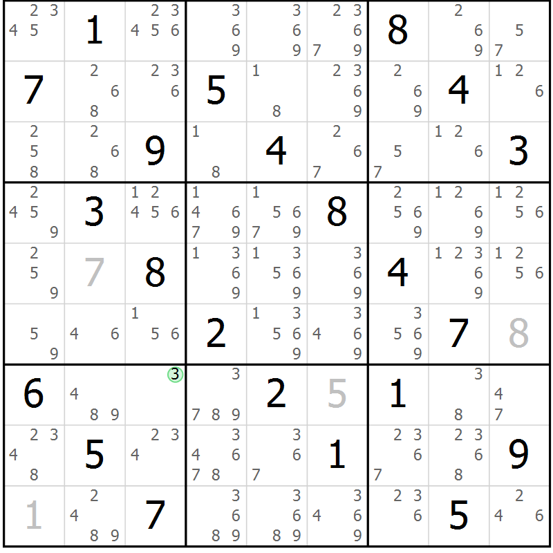 Position des candidats pour la solution de la Gr 60 page 63 du magazine de sudoku Platina n° 038