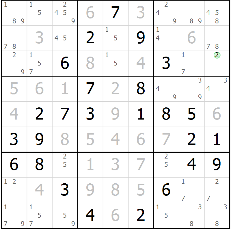 Position des candidats pour la solution de la Gr 61 page 64 du magazine de sudoku Platina n° 038