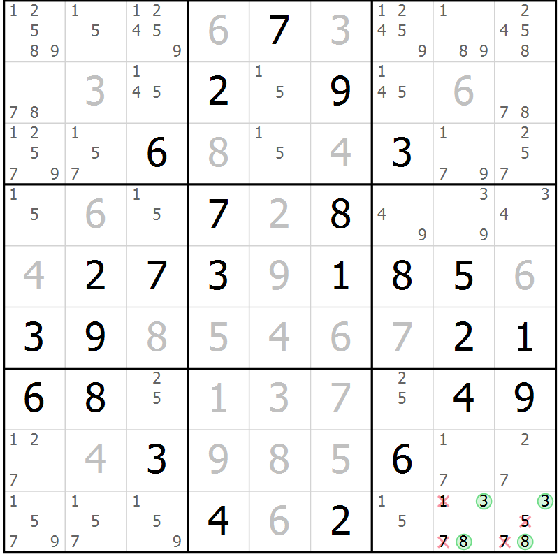 Position des candidats pour la solution de la Gr 61 page 64 du magazine de sudoku Platina n° 038