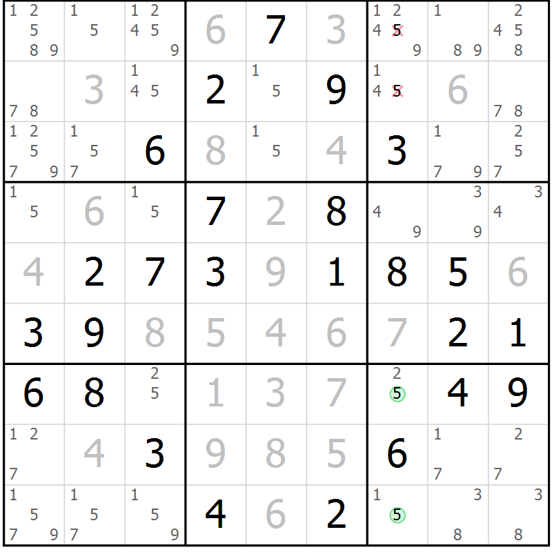 Position des candidats pour la solution de la Gr 61 page 64 du magazine de sudoku Platina n° 038