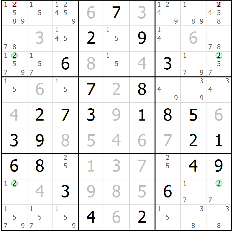 Position des candidats pour la solution de la Gr 61 page 64 du magazine de sudoku Platina n° 038