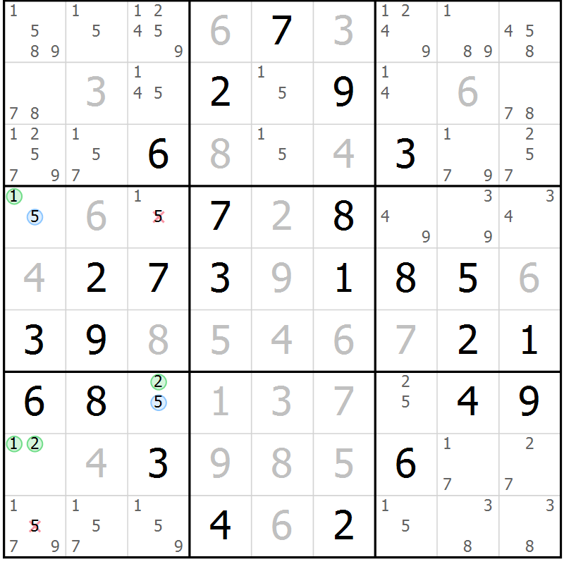 Position des candidats pour la solution de la Gr 61 page 64 du magazine de sudoku Platina n° 038
