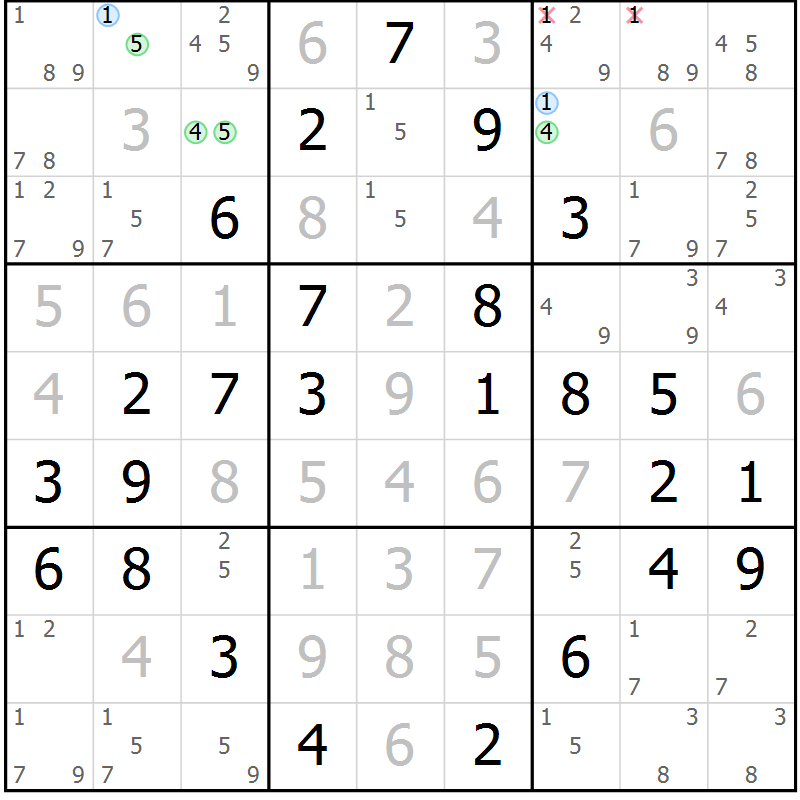 Position des candidats pour la solution de la Gr 61 page 64 du magazine de sudoku Platina n° 038