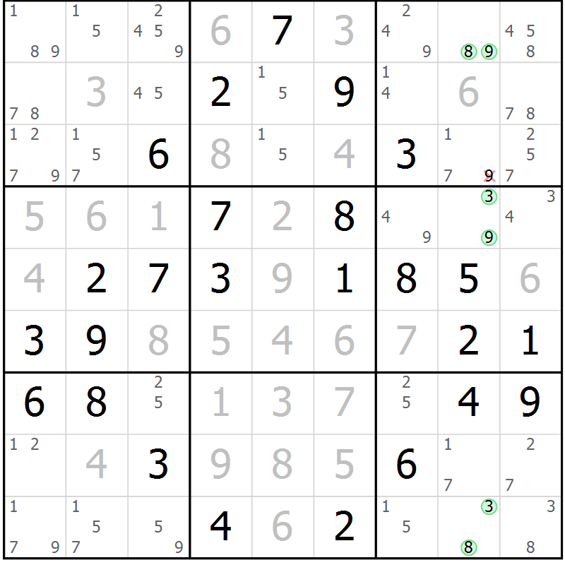 Position des candidats pour la solution de la Gr 61 page 64 du magazine de sudoku Platina n° 038