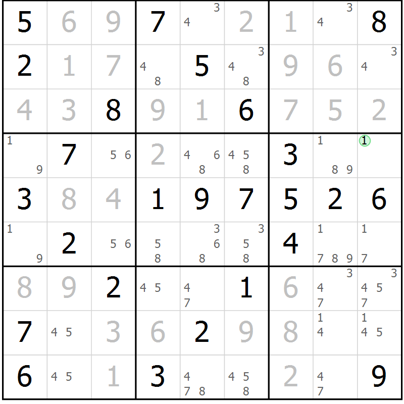 Position des candidats pour la solution de la Gr 62 page 65 du magazine de sudoku Platina n° 038