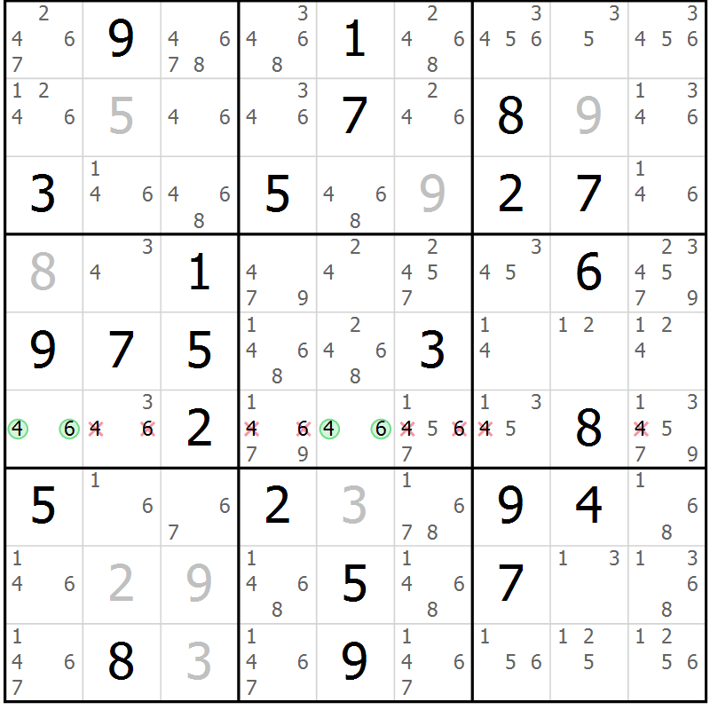 Position des candidats pour la solution de la Gr 63 page 66 du magazine de sudoku Platina n° 038