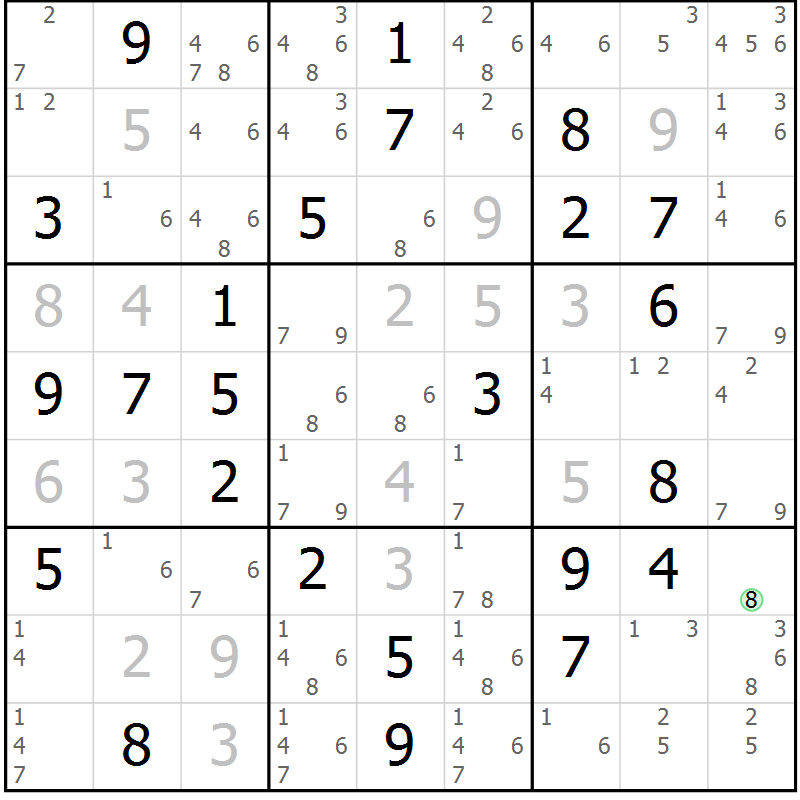 Position des candidats pour la solution de la Gr 63 page 66 du magazine de sudoku Platina n° 038