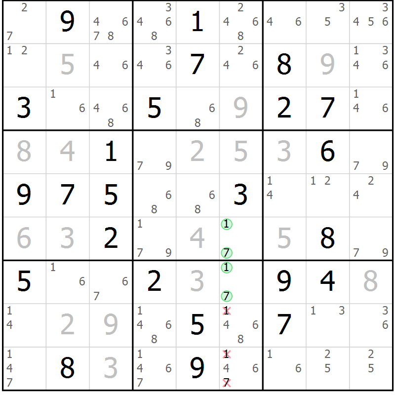 Position des candidats pour la solution de la Gr 63 page 66 du magazine de sudoku Platina n° 038