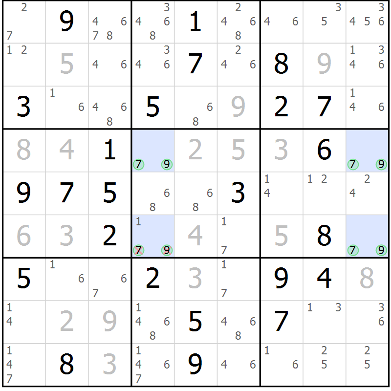 Position des candidats pour la solution de la Gr 63 page 66 du magazine de sudoku Platina n° 038