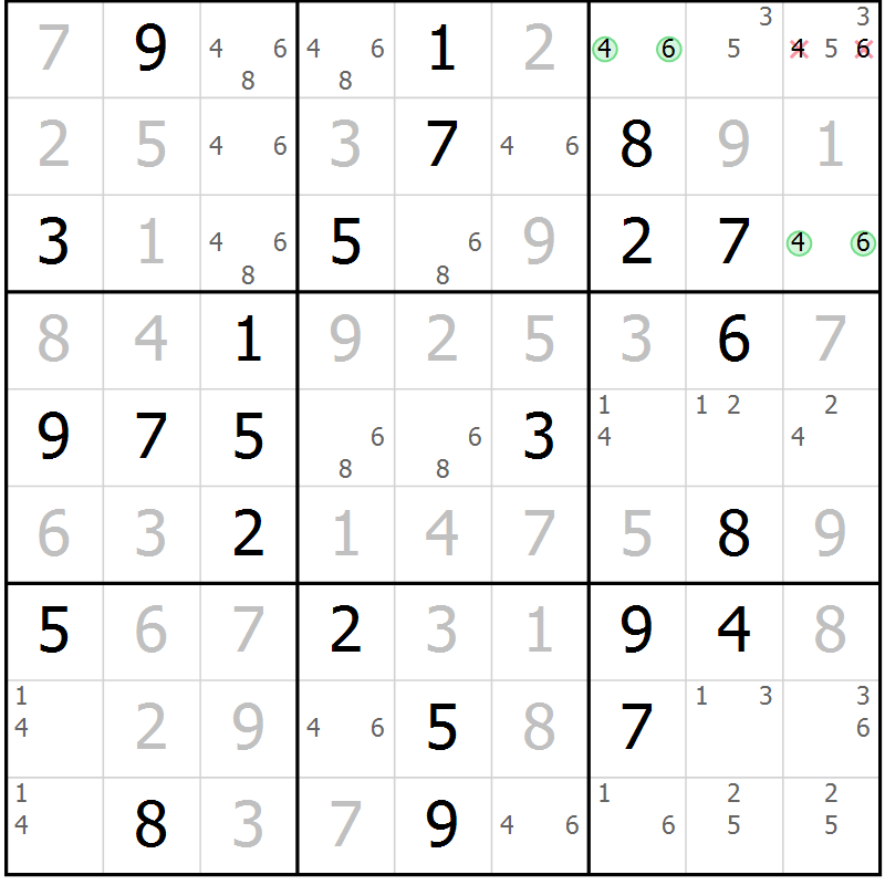 Position des candidats pour la solution de la Gr 63 page 66 du magazine de sudoku Platina n° 038