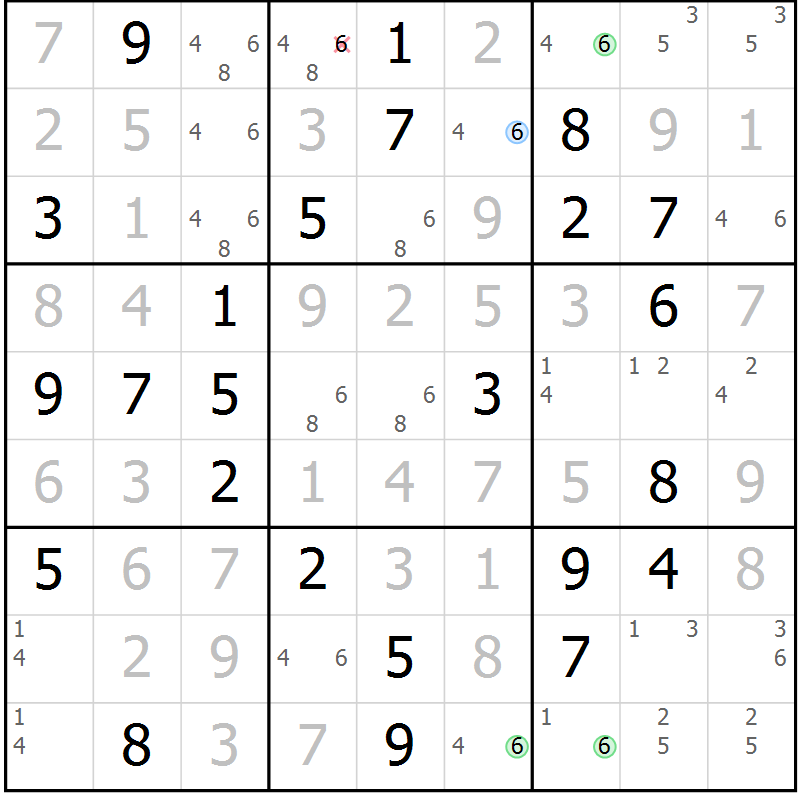 Position des candidats pour la solution de la Gr 63 page 66 du magazine de sudoku Platina n° 038