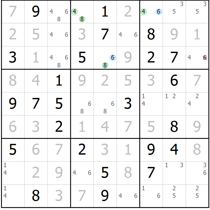 Position des candidats pour la solution de la Gr 63 page 66 du magazine de sudoku Platina n° 038