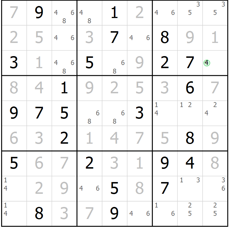 Position des candidats pour la solution de la Gr 63 page 66 du magazine de sudoku Platina n° 038