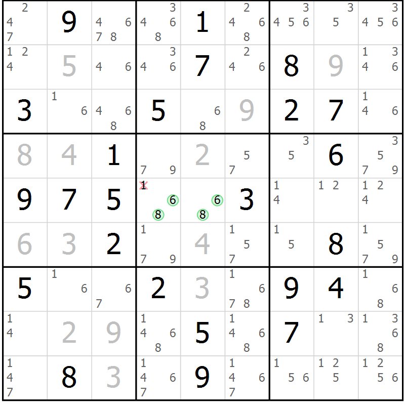 Position des candidats pour la solution de la Gr 63 page 66 du magazine de sudoku Platina n° 038