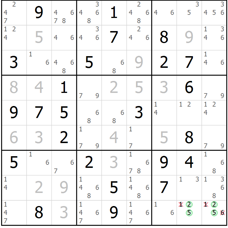 Position des candidats pour la solution de la Gr 63 page 66 du magazine de sudoku Platina n° 038