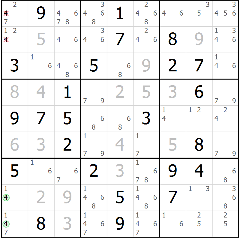 Position des candidats pour la solution de la Gr 63 page 66 du magazine de sudoku Platina n° 038
