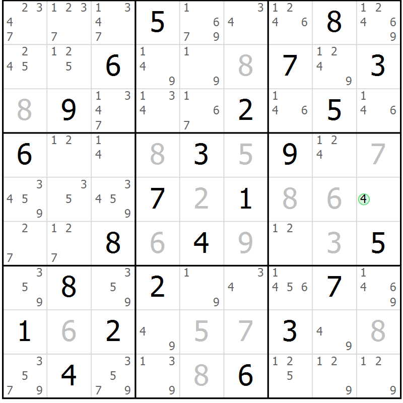 Position des candidats pour la solution de la Gr 64 page 67 du magazine de sudoku Platina n° 038