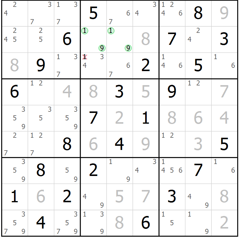 Position des candidats pour la solution de la Gr 64 page 67 du magazine de sudoku Platina n° 038