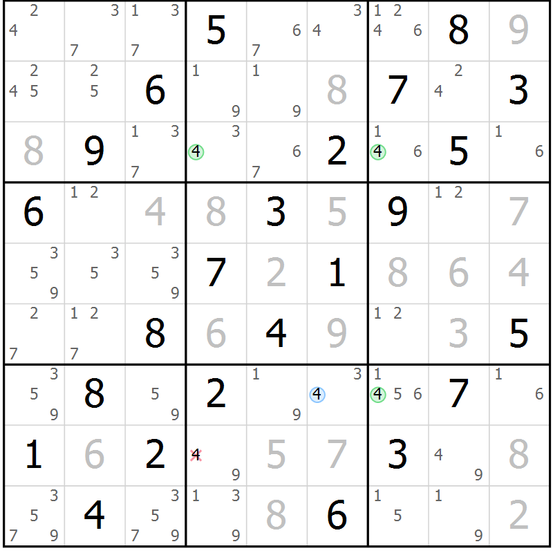 Position des candidats pour la solution de la Gr 64 page 67 du magazine de sudoku Platina n° 038