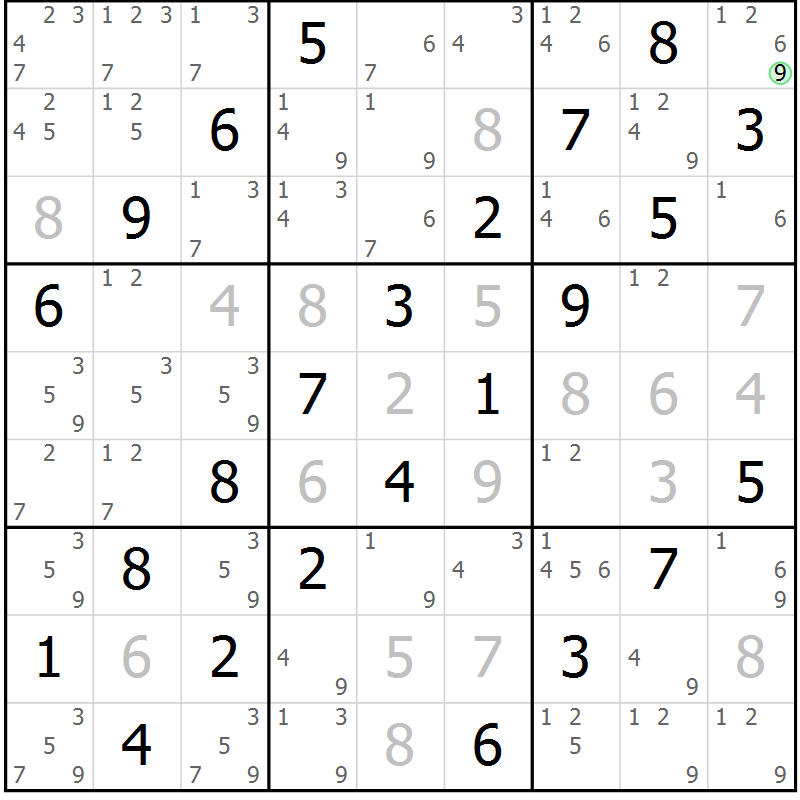 Position des candidats pour la solution de la Gr 64 page 67 du magazine de sudoku Platina n° 038
