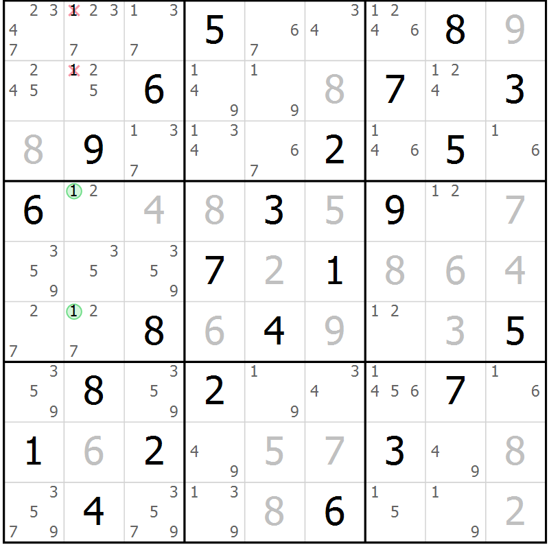 Position des candidats pour la solution de la Gr 64 page 67 du magazine de sudoku Platina n° 038