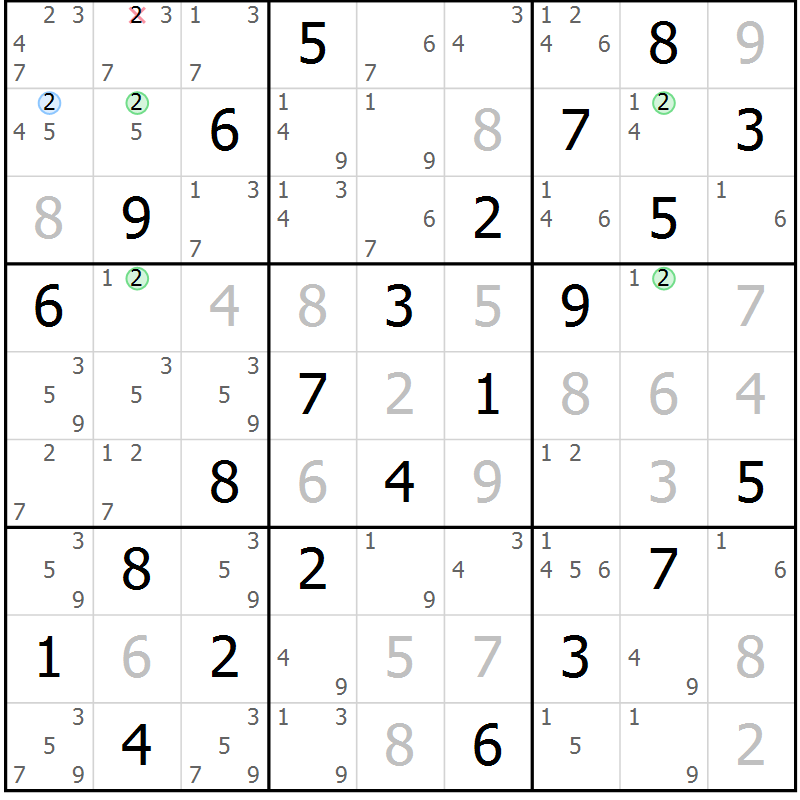 Position des candidats pour la solution de la Gr 64 page 67 du magazine de sudoku Platina n° 038