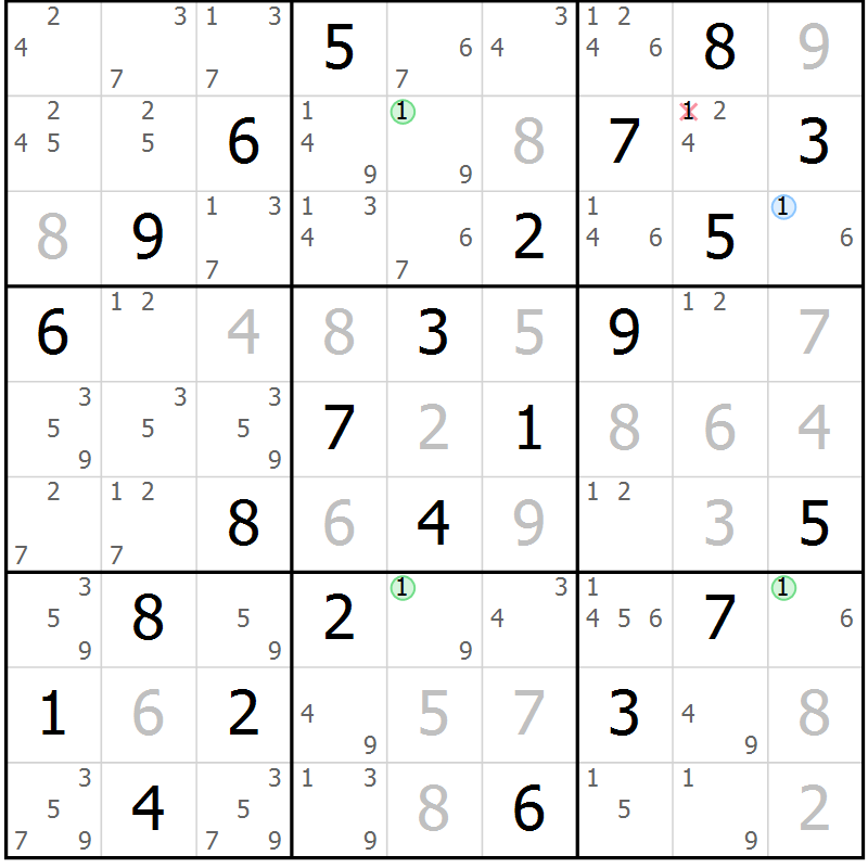 Position des candidats pour la solution de la Gr 64 page 67 du magazine de sudoku Platina n° 038