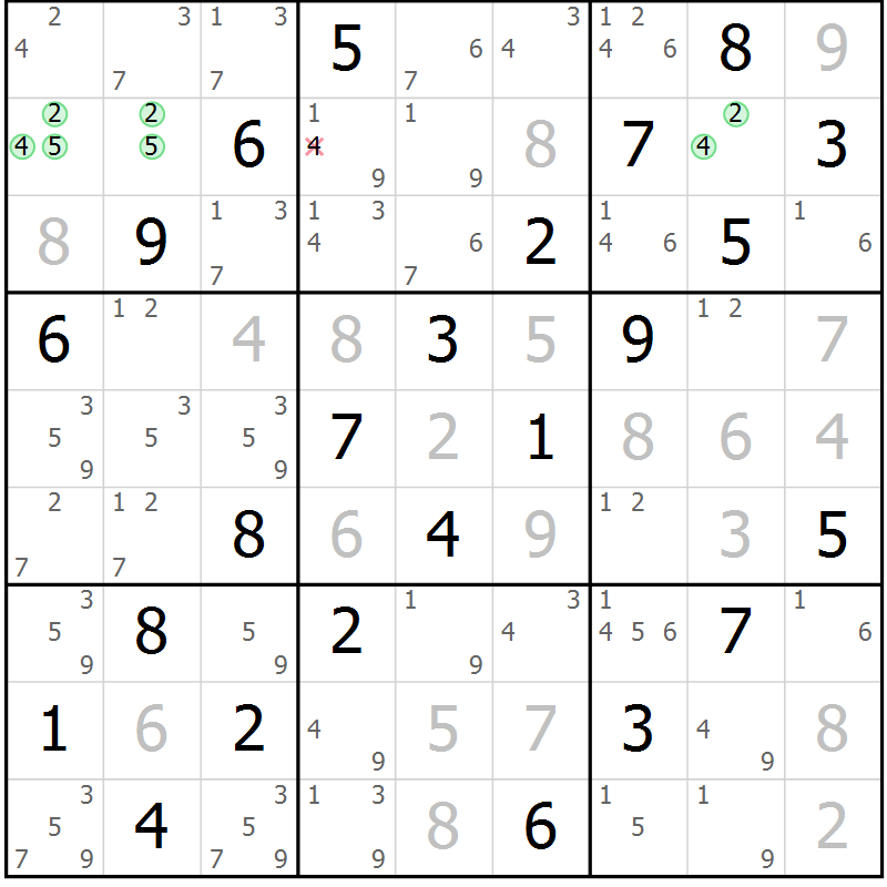 Position des candidats pour la solution de la Gr 64 page 67 du magazine de sudoku Platina n° 038