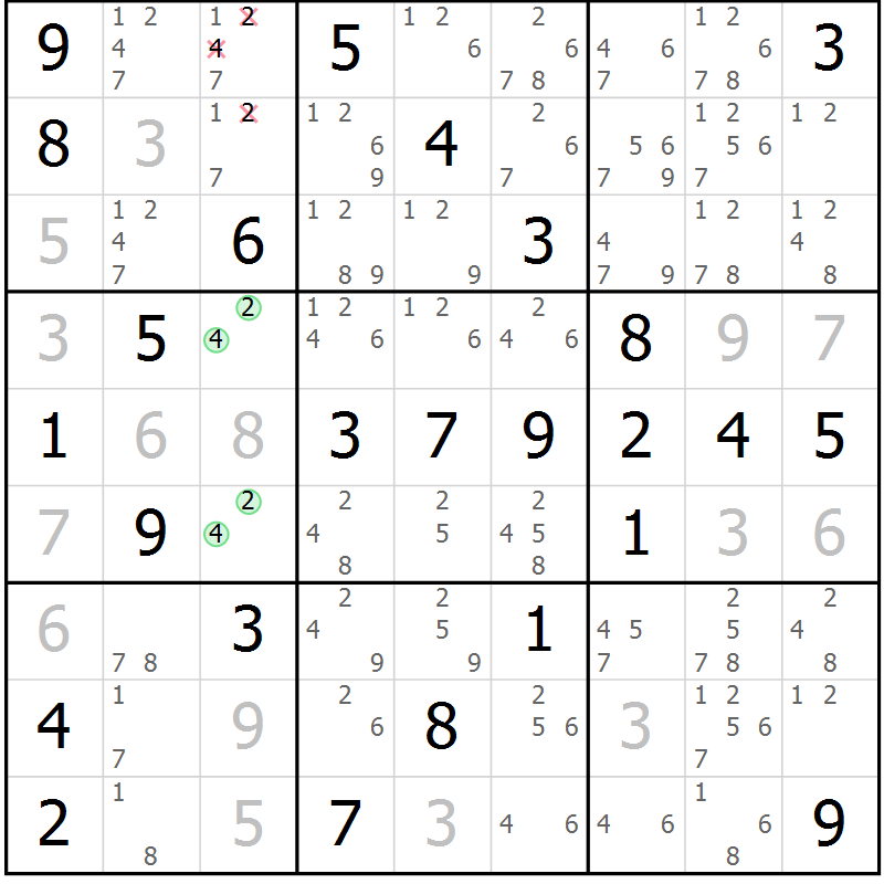 Position des candidats pour la solution de la Gr 65 page 68 du magazine de sudoku Platina n° 038