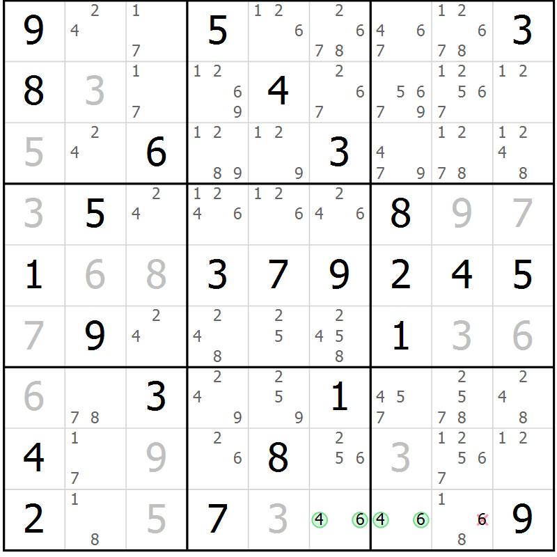 Position des candidats pour la solution de la Gr 65 page 68 du magazine de sudoku Platina n° 038