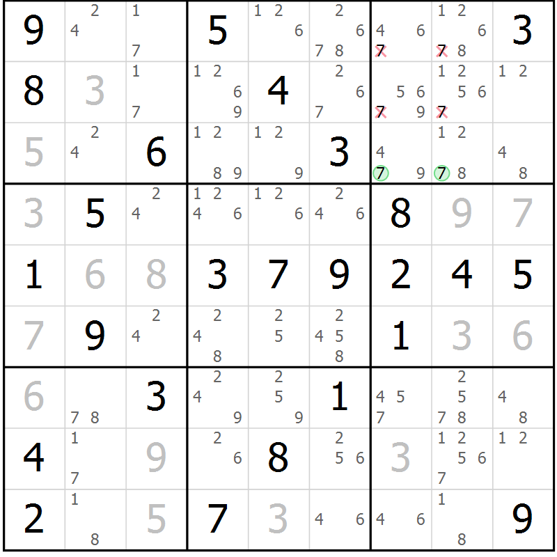 Position des candidats pour la solution de la Gr 65 page 68 du magazine de sudoku Platina n° 038