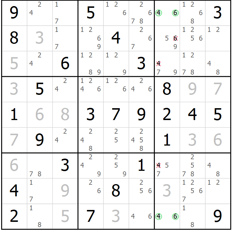 Position des candidats pour la solution de la Gr 65 page 68 du magazine de sudoku Platina n° 038