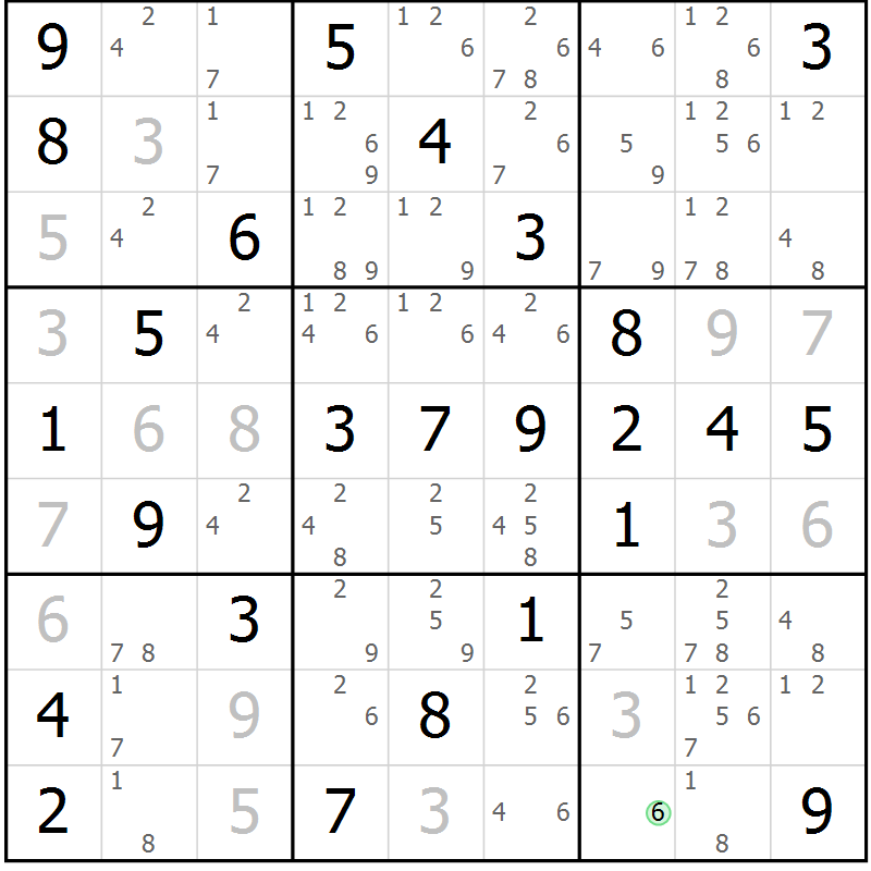 Position des candidats pour la solution de la Gr 65 page 68 du magazine de sudoku Platina n° 038